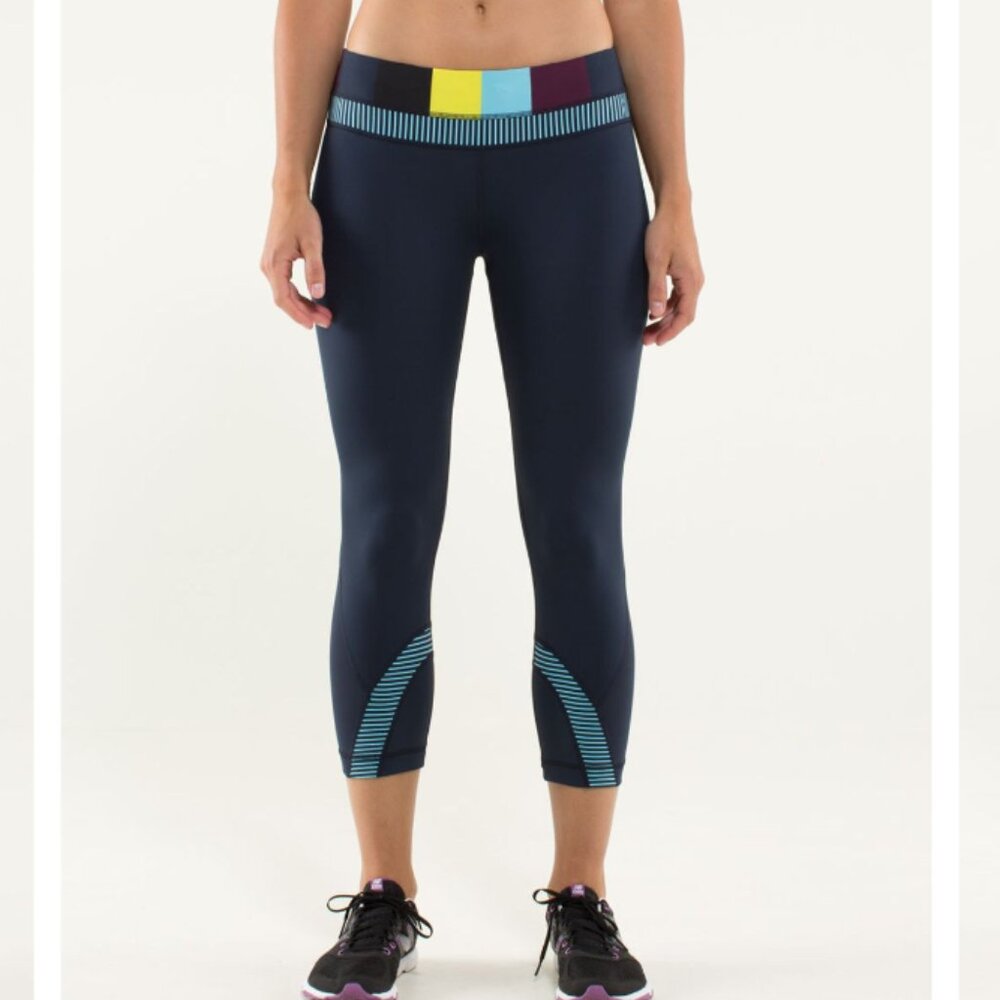 LULULEMON Inspire Crop II pants sz 6 Inkwell Pow stripe Split pea Power Luxtreme
